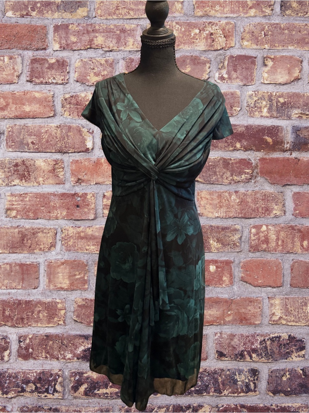 Women’s Dark Green Floral Knot-Front Dress - Coldwater Creek